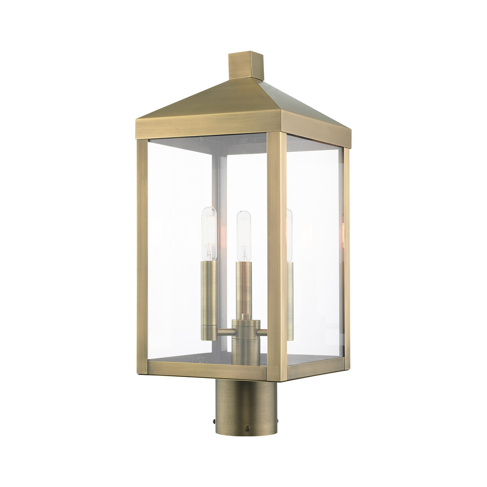 3 Lt Antique Brass Outdoor Post Top Lantern