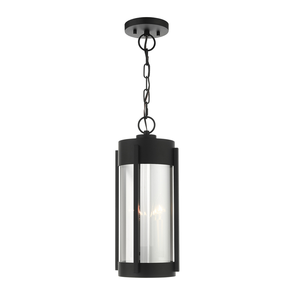 2 Lt Black Outdoor Pendant Lantern