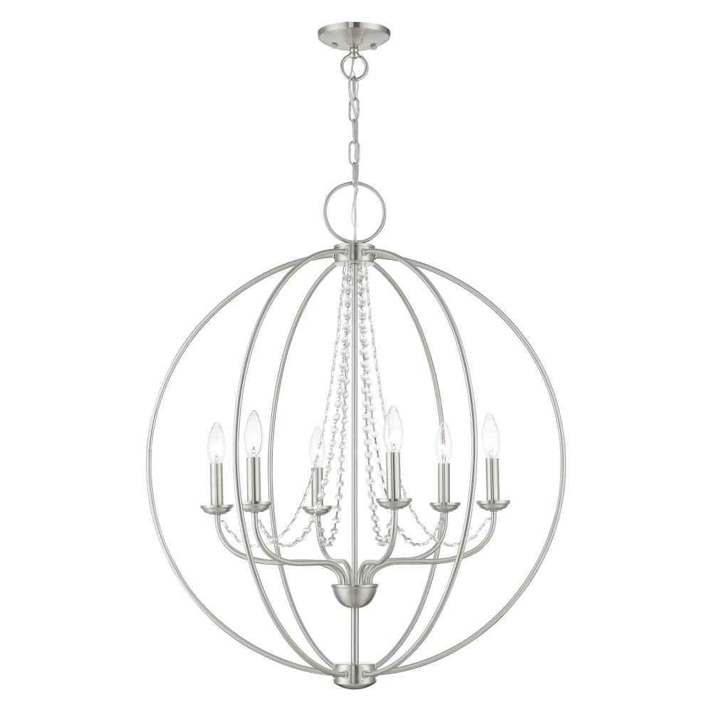 6 Light Brushed Nickel Globe Pendant Chandelier