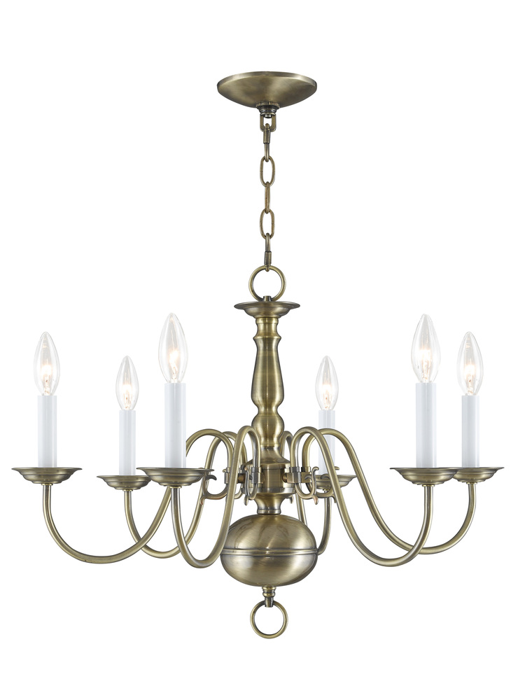 6 Light Antique Brass Chandelier