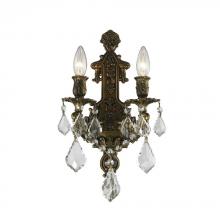 Worldwide Lighting Corp W23315B12 - Versailles 2-Light Antique Bronze Finish Crystal Wall Sconce Light 12 in. W x 13 in. H Medium