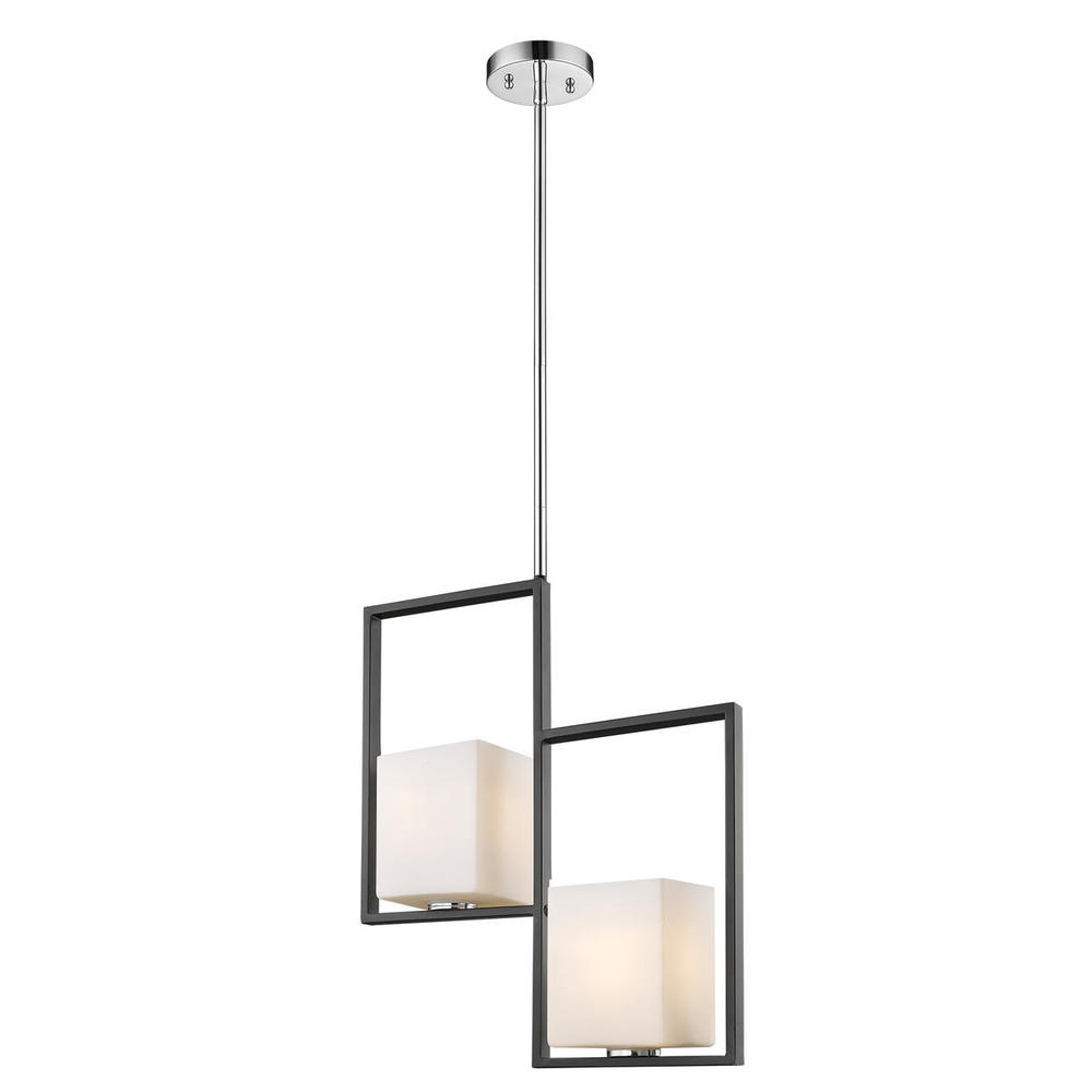 2x100w Multi Light Pendant w/ Black & Chrome Finish & Opal Glass