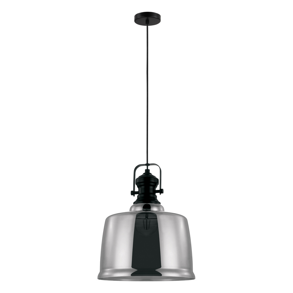 1x60W Pendant w/ matte black and chrome finish w/ smoked glass