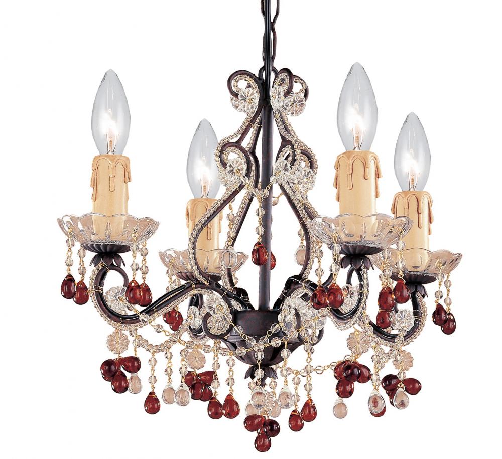 Paris Market 4 Light Murano Crystal Dark Rust Mini Chandelier