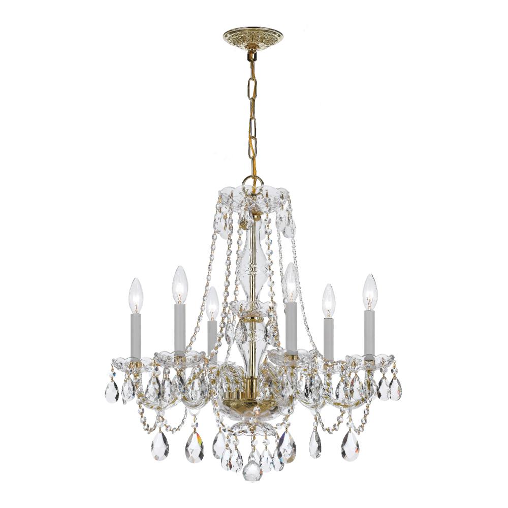 Traditional Crystal 6 Light Crystal Polished Brass Chandelier