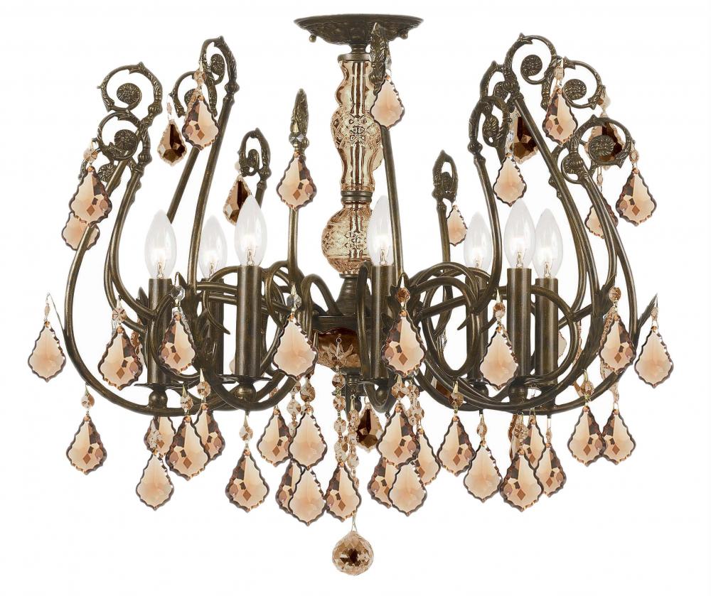 Regis 8 Light Golden Teak Hand Cut Crystal Semi-Flush