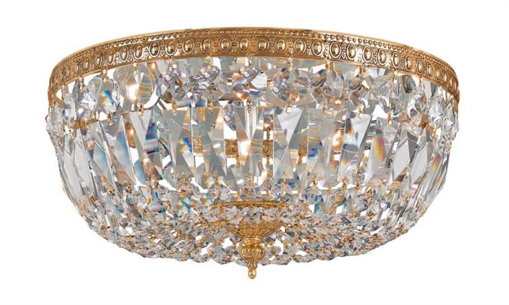 Crystorama 3 Light Golden Teak Swarovski Strass Brass Semi-Flush