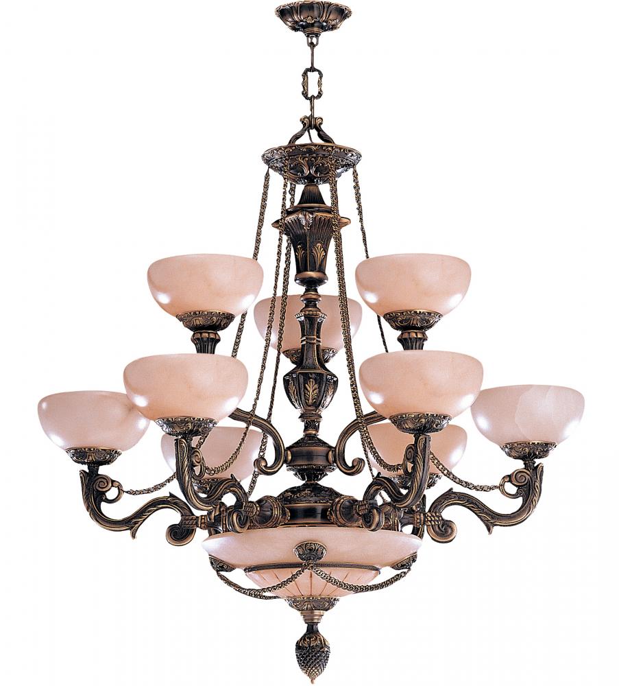 Natural Alabaster 12 Light Bronze Chandelier