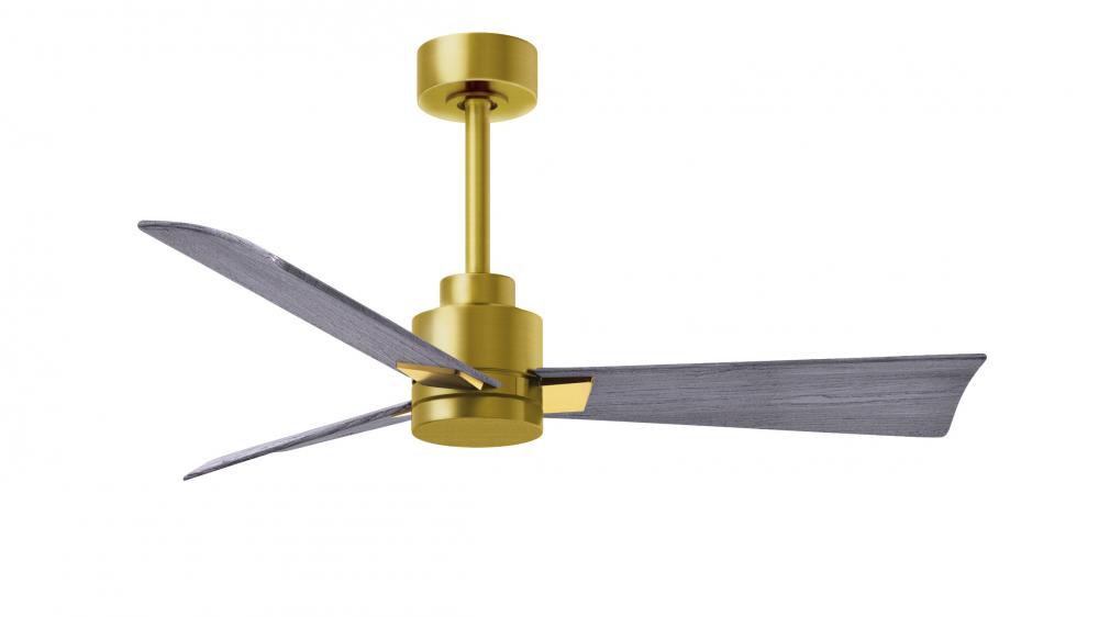 Alessandra 3-blade transitional ceiling fan in brushed brass finish with Barn Wood blades. Optimiz