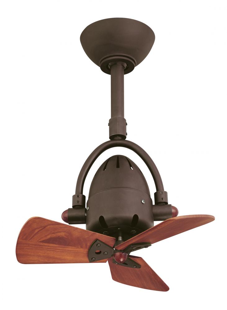 Diane oscillating ceiling fan in Textured Bronze finish with solid mahogany tone wood blades.