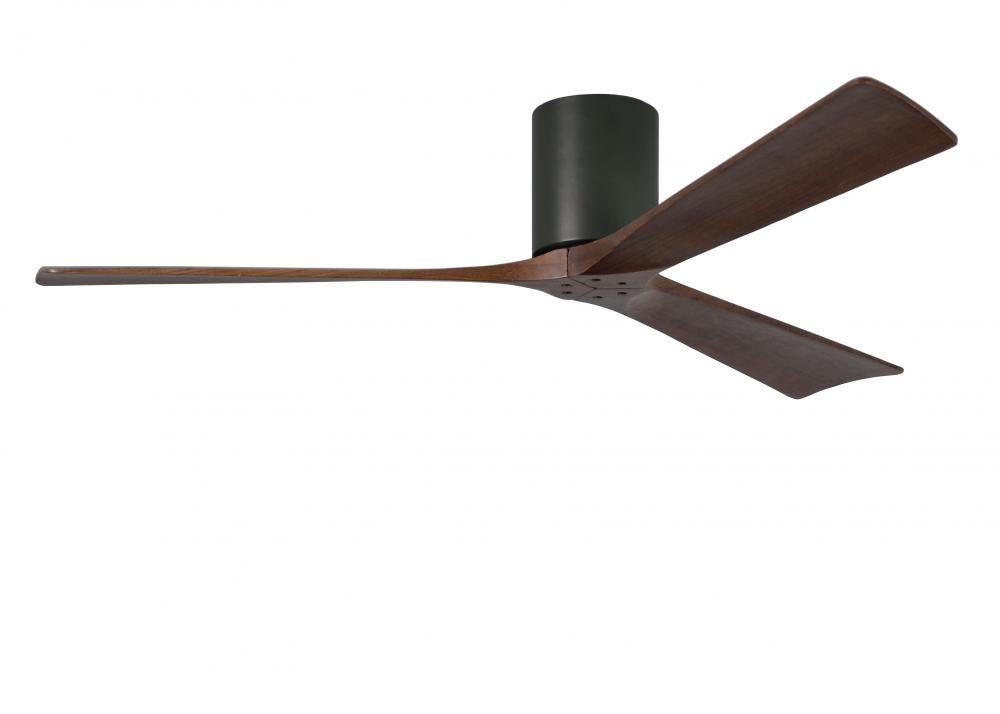 Irene-3H three-blade flush mount paddle fan in Matte Black finish with 60” solid walnut tone bla