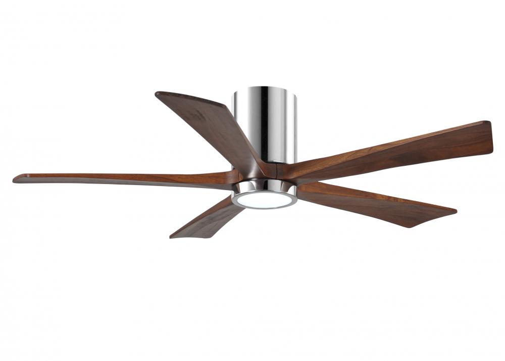 IR5HLK five-blade flush mount paddle fan in Polished Chrome finish with 52” solid walnut tone bl