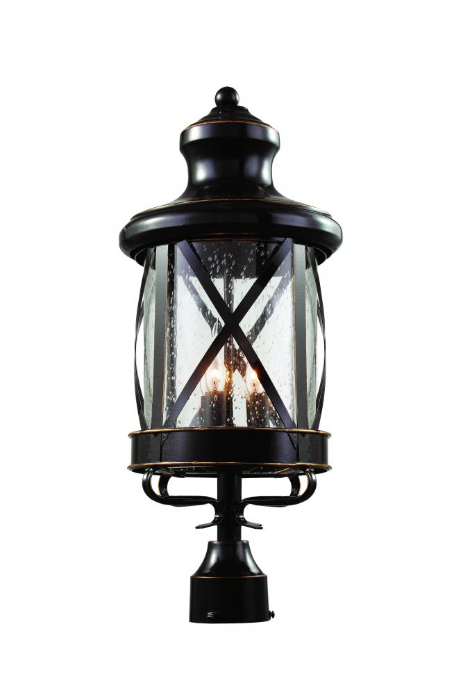 Chandler 3-Light Embellished Metal and Glass Post Mount Lantern Head