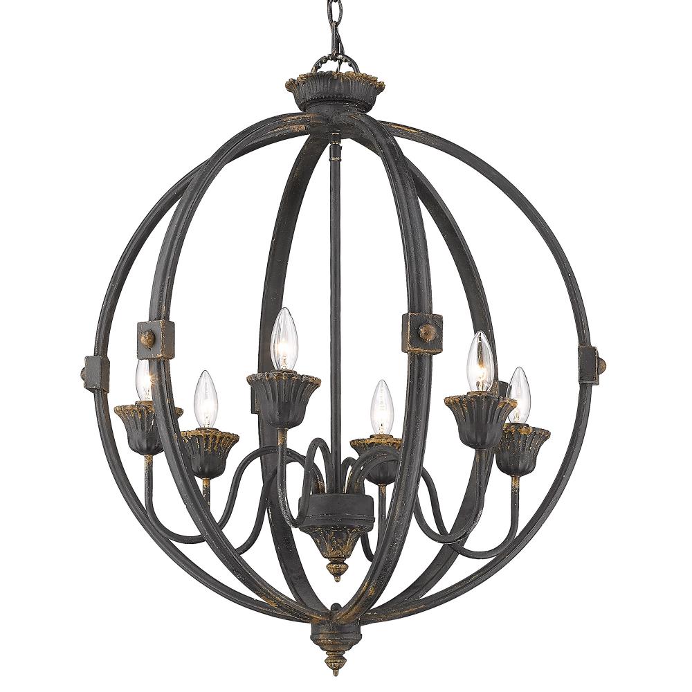 Jules 6 Light Chandelier in Antique Black Iron