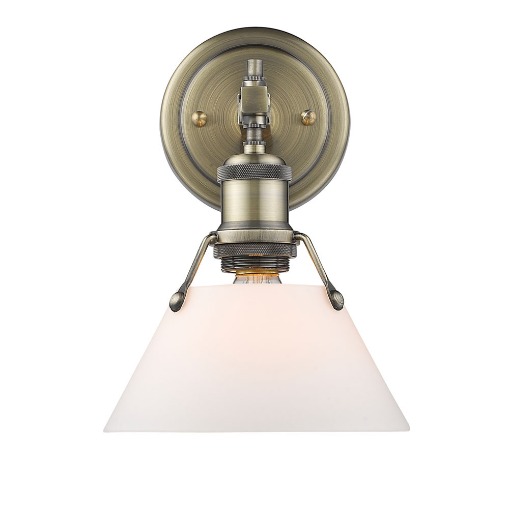 Orwell 1-Light Bath Vanity in Aged Brass with Opal Glass