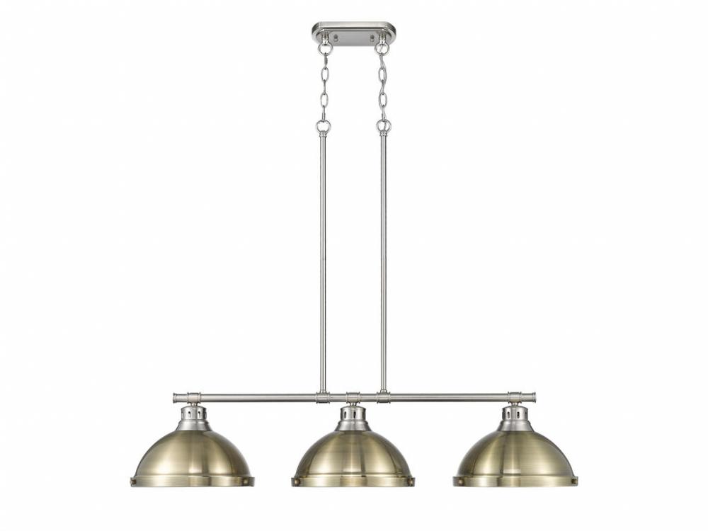 Duncan 3-Light Linear Pendant in Pewter with Aged Brass