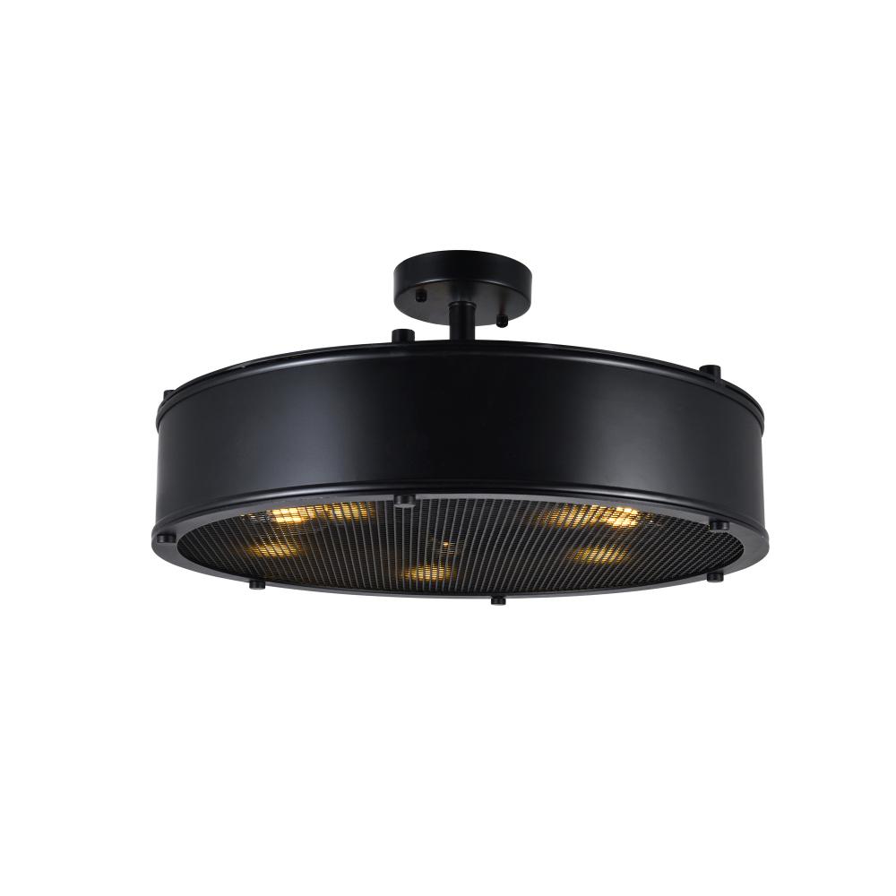 Tigris 5 Light Drum Shade Flush Mount With Black Finish