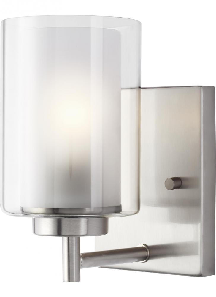 Elmwood Park traditional 1-light LED indoor dimmable bath vanity wall sconce in brushed nickel silve