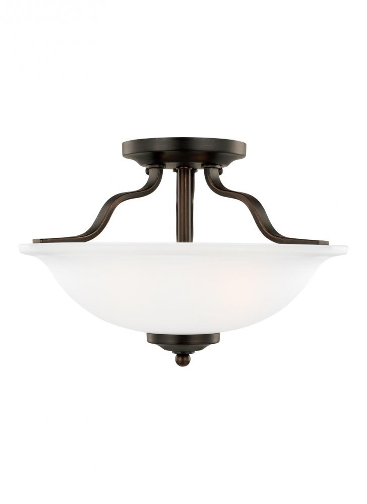 Emmons traditional 2-light LED indoor dimmable ceiling semi-flush mount in bronze finish with satin