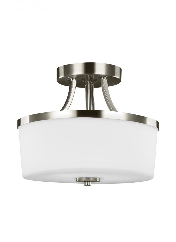 Hettinger transitional 2-light LED indoor dimmable ceiling flush mount in brushed nickel silver fini