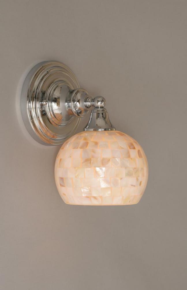 One Light Chrome Seashell Glass Wall Light