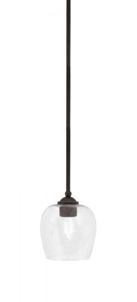 Zilo Stem Hung Mini Pendant, Dark Granite Finish, 6" Clear Bubble Glass