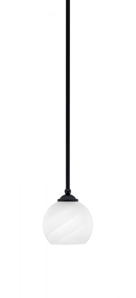 Zilo Stem Mini Pendant, Matte Black Finish, 5.75" White Marble Glass