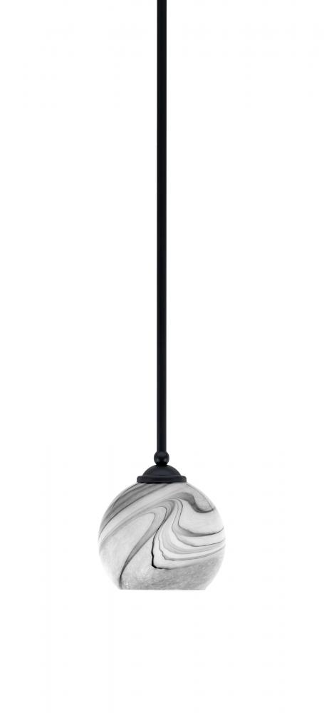 Zilo Stem Mini Pendant, Matte Black Finish, 5.75" Onyx Swirl Glass