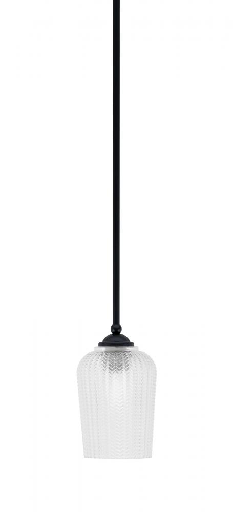 Zilo Stem Mini Pendant, Matte Black Finish, 5" Clear Textured Glass