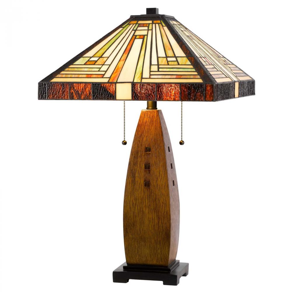 60W X 2 Tiffany Table Lamp with Pull Chain Switch with Resin Lamp Body