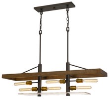 CAL Lighting FX-3701-6 - 32.5" Height Pine Wood, Glass and Metal Fixture in Wooden Finish