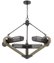 CAL Lighting FX-3740-6 - 60W X 6 Baden Metal/Wood Chandelier with Mesh Shades (Edison Bulbs Are Not Included)