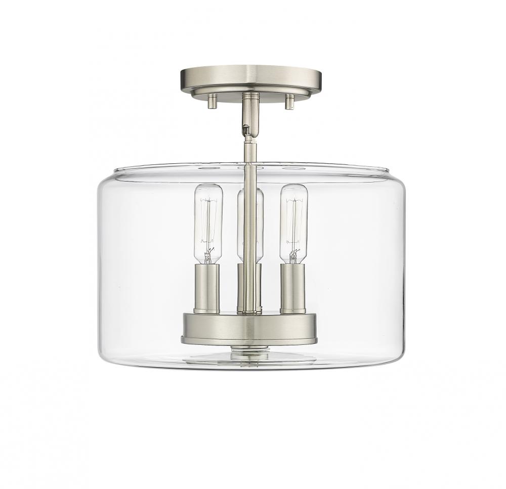 Asheville 3-Light Semi-Flush Ceiling Mount Brushed Nickel