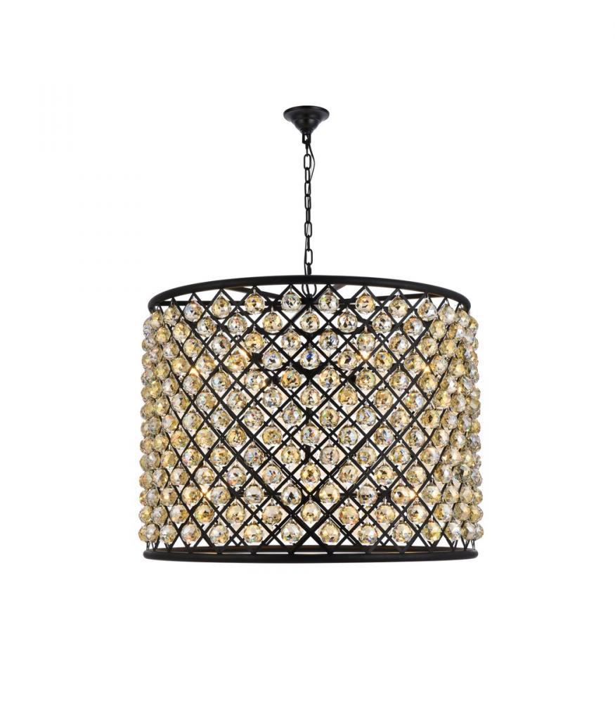 Madison 12 Light Matte Black Chandelier Golden Teak (Smoky) Royal Cut Crystal