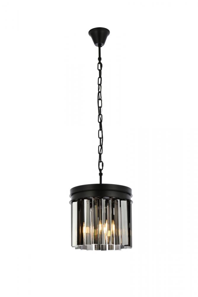 Sydney 3 Light Matte Black Pendant Silver Shade (Grey) Royal Cut Crystal