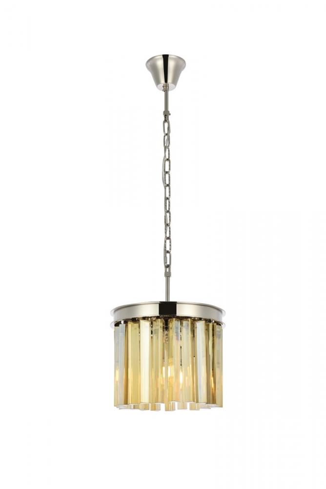 Sydney 3 light polished nickel Pendant Golden Teak (Smoky) Royal Cut Crystal