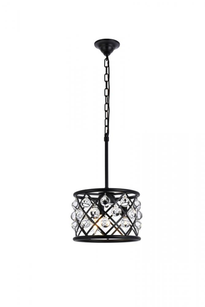 Madison 3 light Matte Black Pendant Clear Royal Cut Crystal