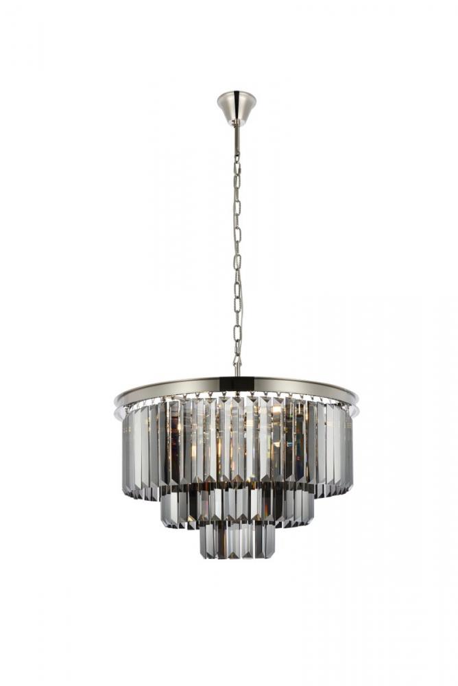 Sydney 9 Light Polished Nickel Chandelier Silver Shade (Grey) Royal Cut Crystal