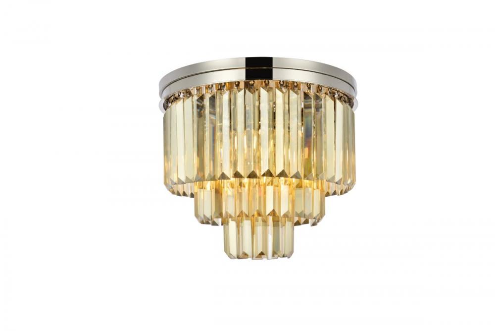 Sydney 9 Light Polished Nickel Flush Mount Golden Teak (Smoky) Royal Cut Crystal