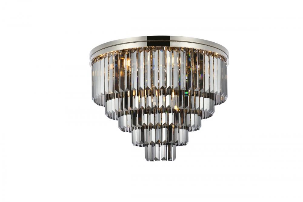 Sydney 17 Light Polished Nickel Flush Mount Silver Shade (Grey) Royal Cut Crystal