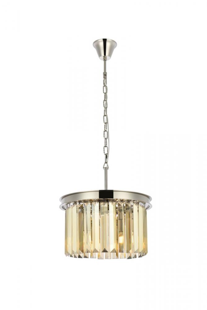 Sydney 3 light polished nickel Pendant Golden Teak (Smoky) Royal Cut Crystal