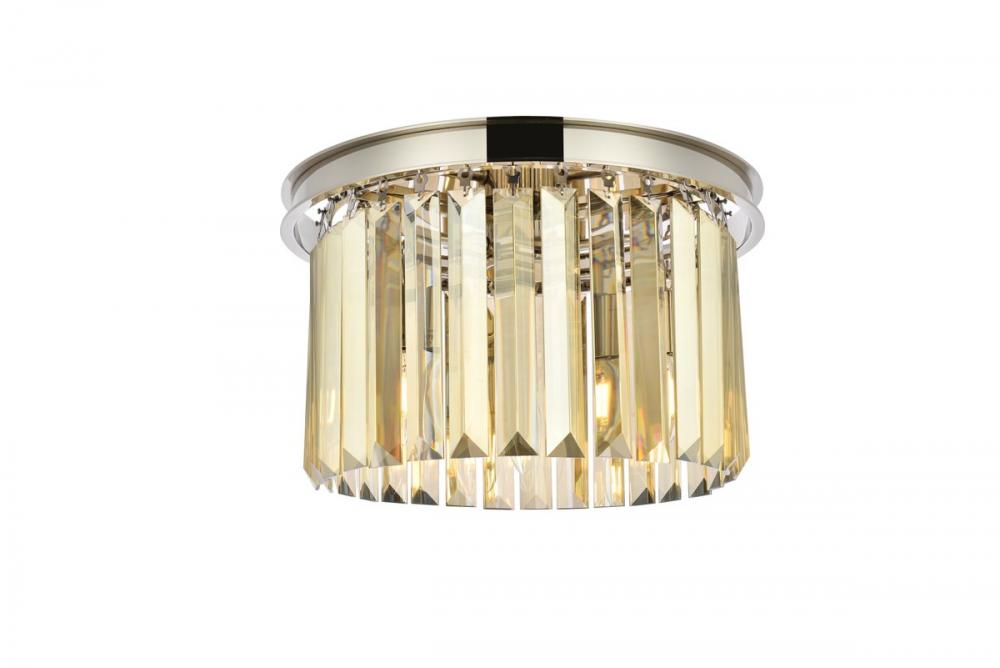 Sydney 3 Light Polished Nickel Flush Mount Golden Teak (Smoky) Royal Cut Crystal