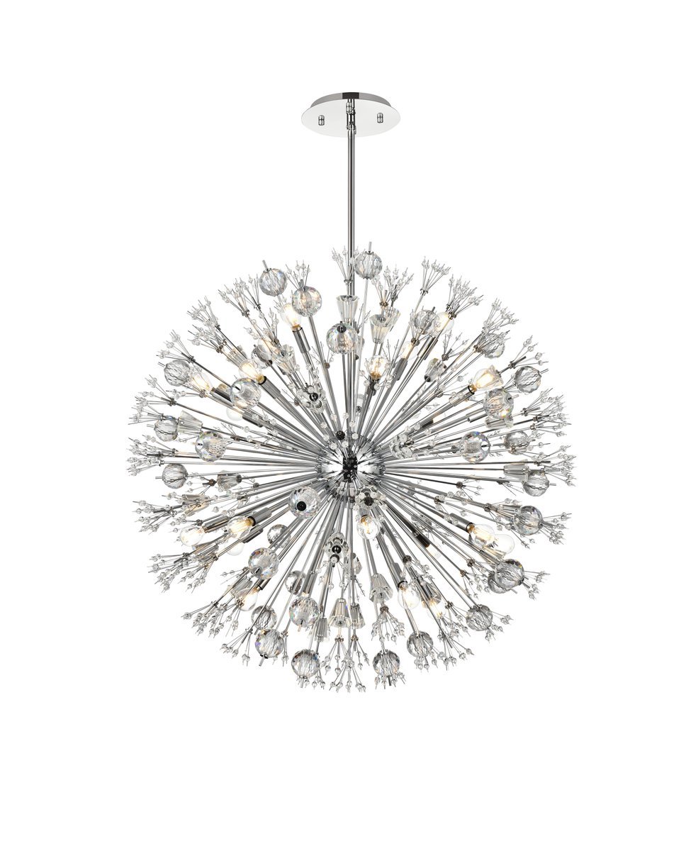 Vera 38 Inch Crystal Starburst Round Pendant in Chrome