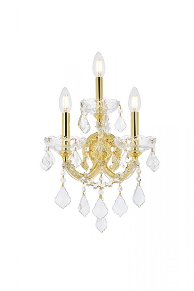 Maria Theresa 3 Light Gold Wall Sconce Clear Royal Cut Crystal