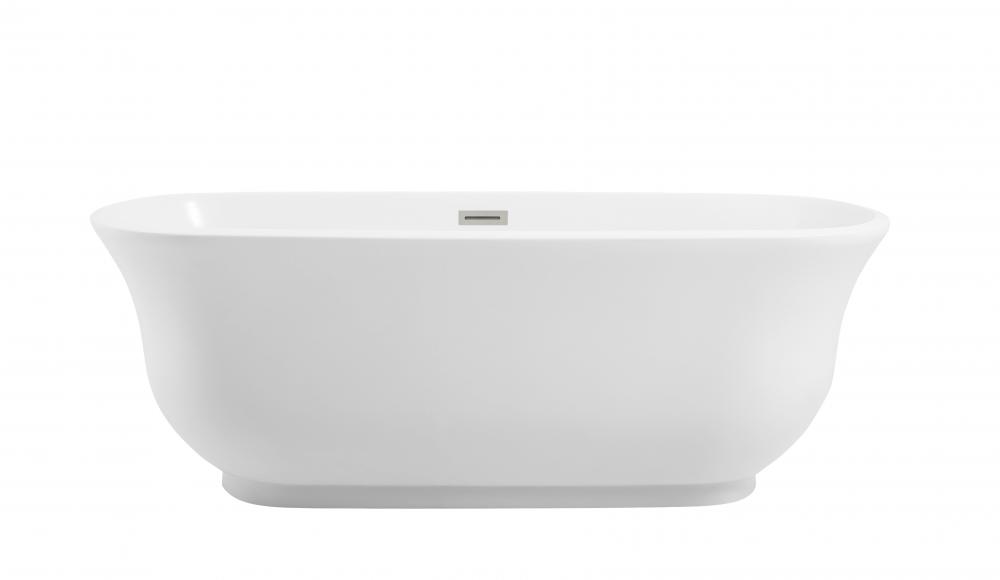 67 inch Soaking Bathtub in Glossy White with Brushed Nickel Trim