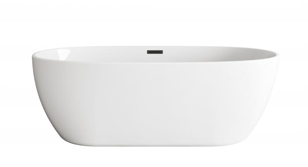 77 inch Soaking Bathtub in Glossy White with Matte Black Trim