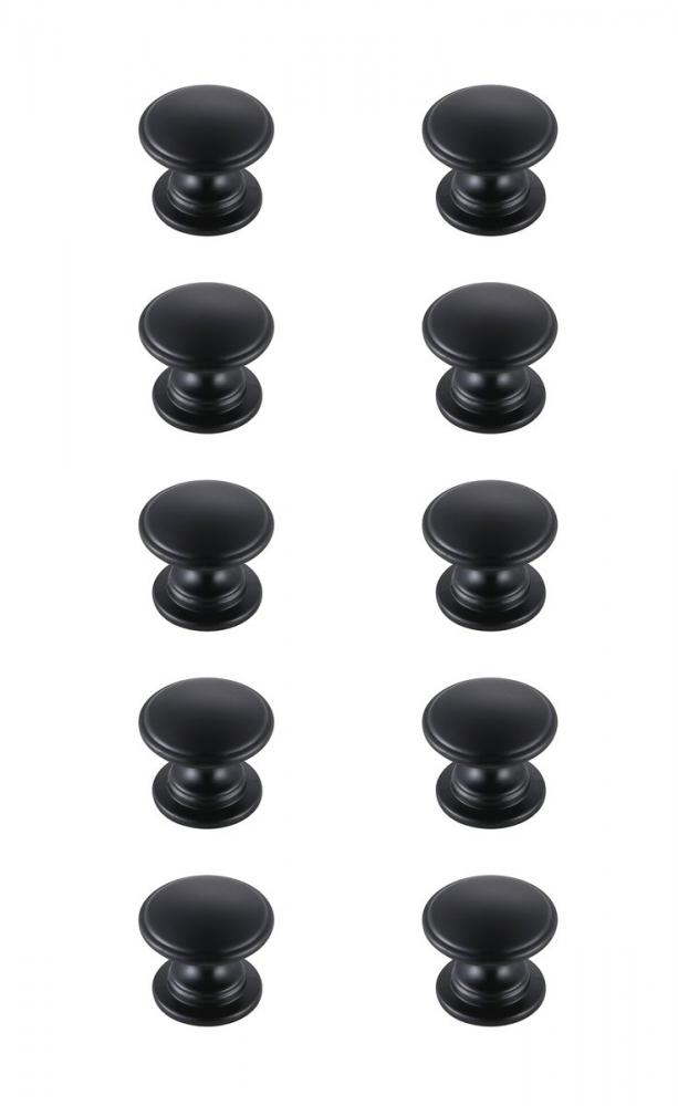 Kaid 1.2" Diameter Matte Black Mushroom Knob Multipack (Set of 10)