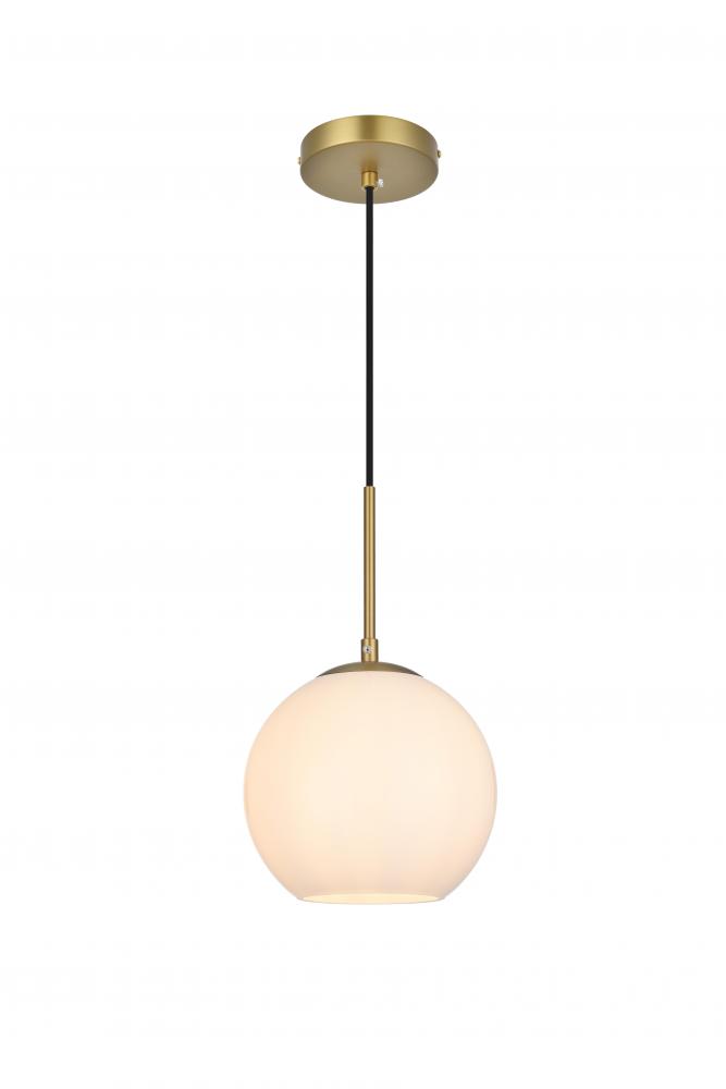 Baxter 8 Inch Pendant Frosted White Shade in Satin Gold