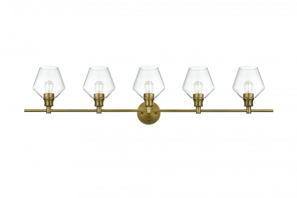 Gene 5 Light Satin Gold and Clear Glass Wall Sconce