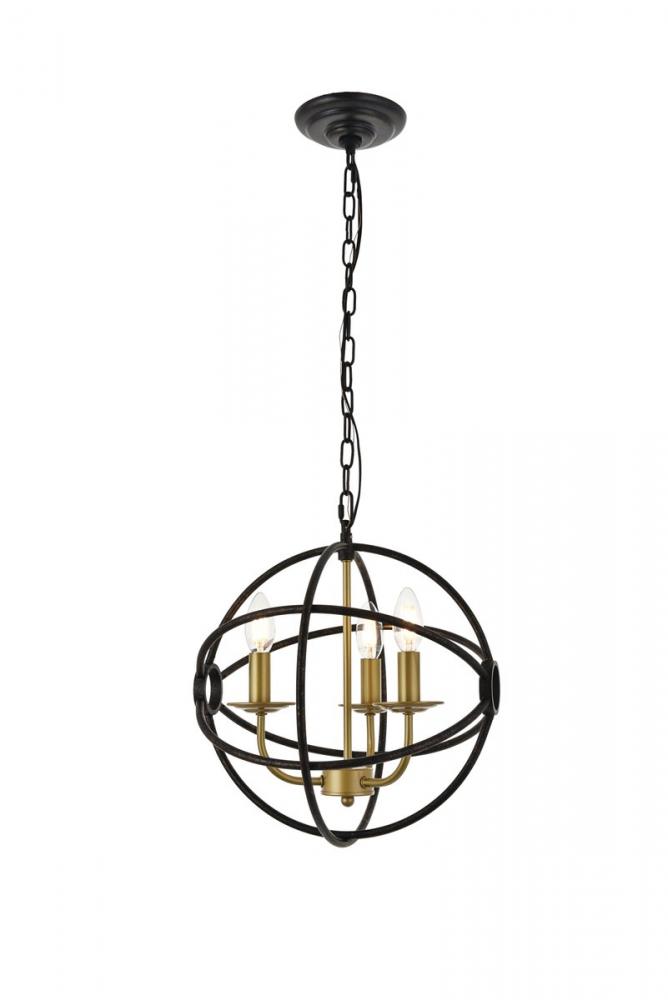 Octavia 3 Light Brass and Dark Brown Pendant